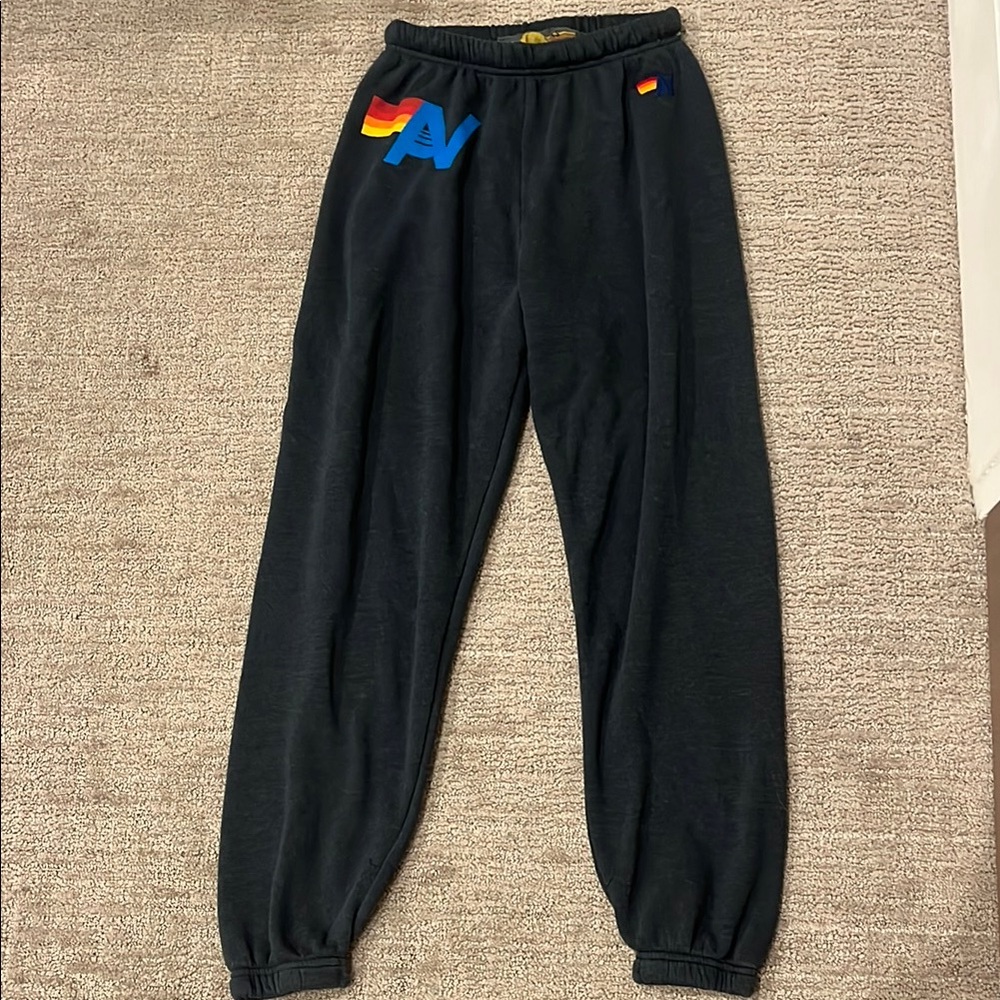 Aviator Nation Black Track Pants with Multicolor Logo